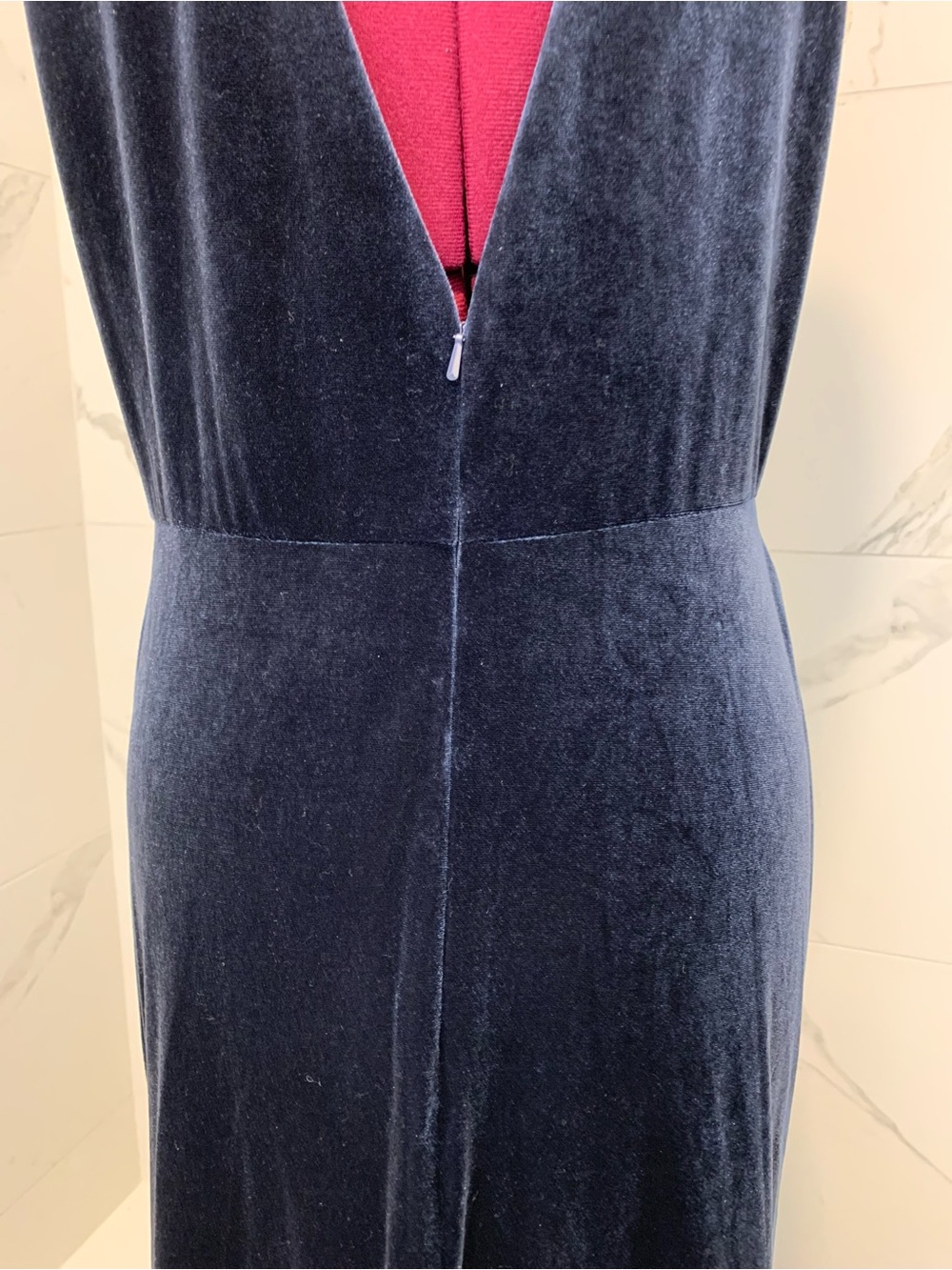 Jenny Yoo Dress V-Neck Navy Velvet Evening Gown 12 - Picture 12 of 15